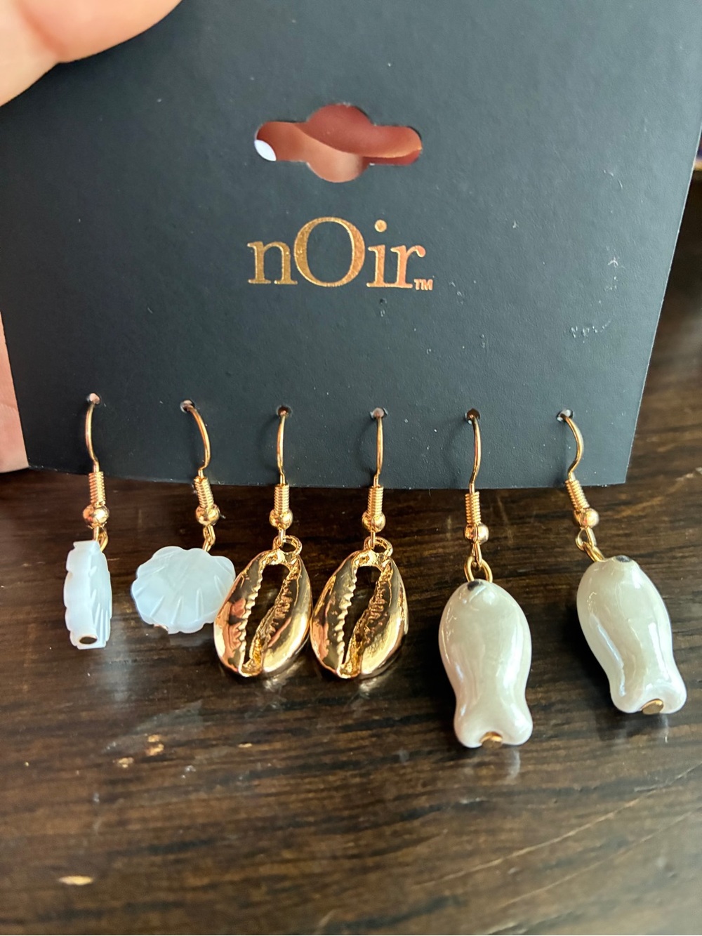 nOir Jewelry Gold Shell Drop Earrings - White Accents